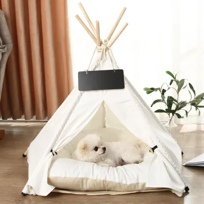 Solid Wood Pet Teepee Tent House with Thick Mat for Puppy & Cat 02