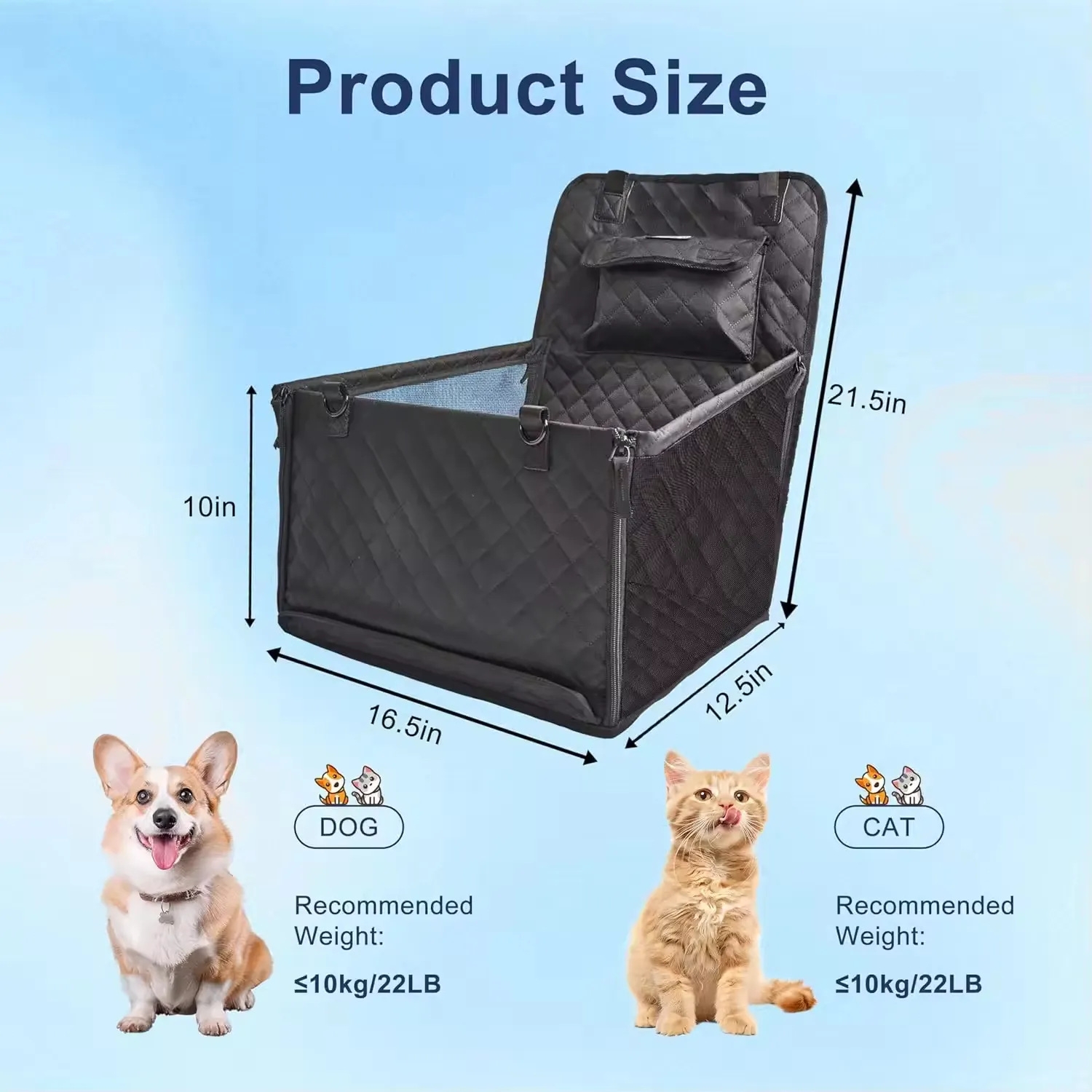 Small Dog Car Seat Bag Foldable Non-Slip Waterproof Nylon, Storage Pocket, Easy Install for Cars & SUVs, Machine Washable & Safe