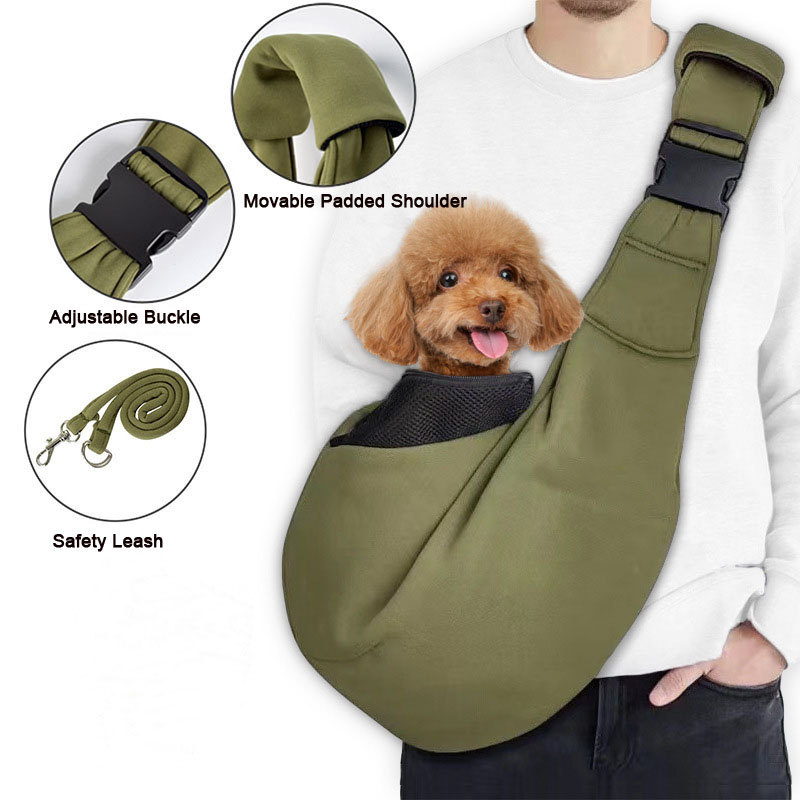 Wholesale Adjustable Pet Dog Cat Carrier Belt with Phone Bag Fashion Ergonomic Breathable Mesh Polyester Pet Sling Carrier
