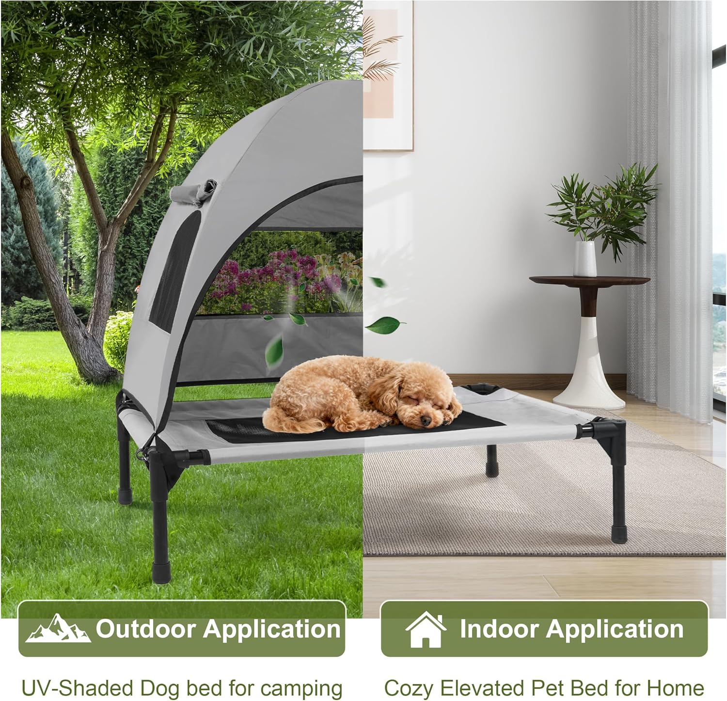 Portable Cooling Dog Bed with UV Shade for Camping & Travel