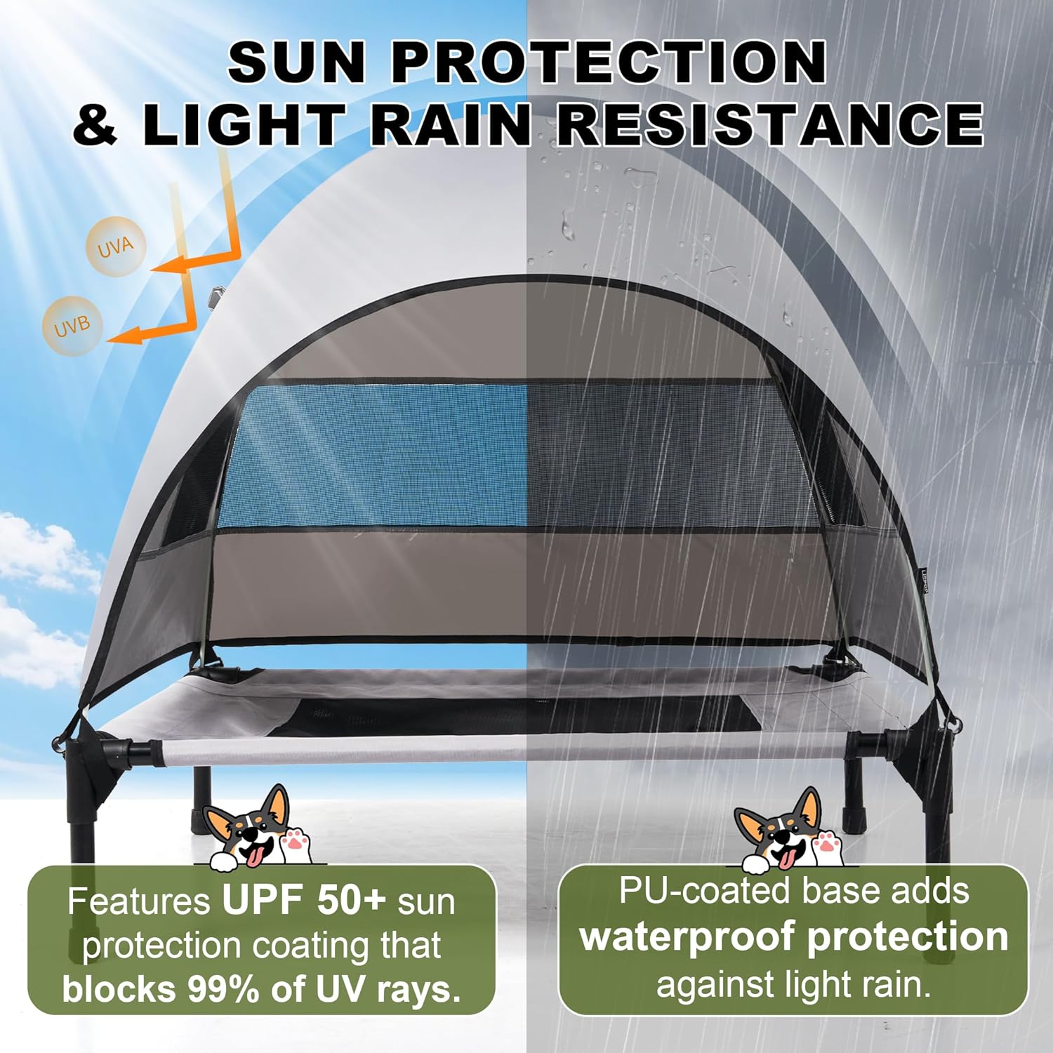 Portable Cooling Dog Bed with UV Shade for Camping & Travel