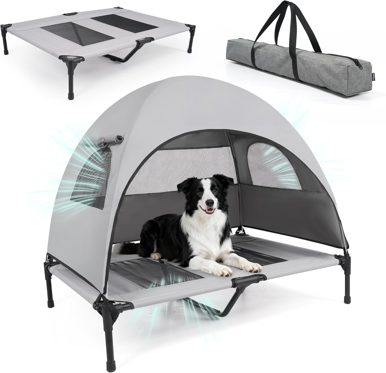 Portable Cooling Dog Bed with UV Shade for Camping & Travel