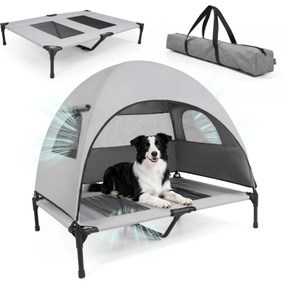 Portable Cooling Dog Bed with UV Shade for Camping & Travel 01