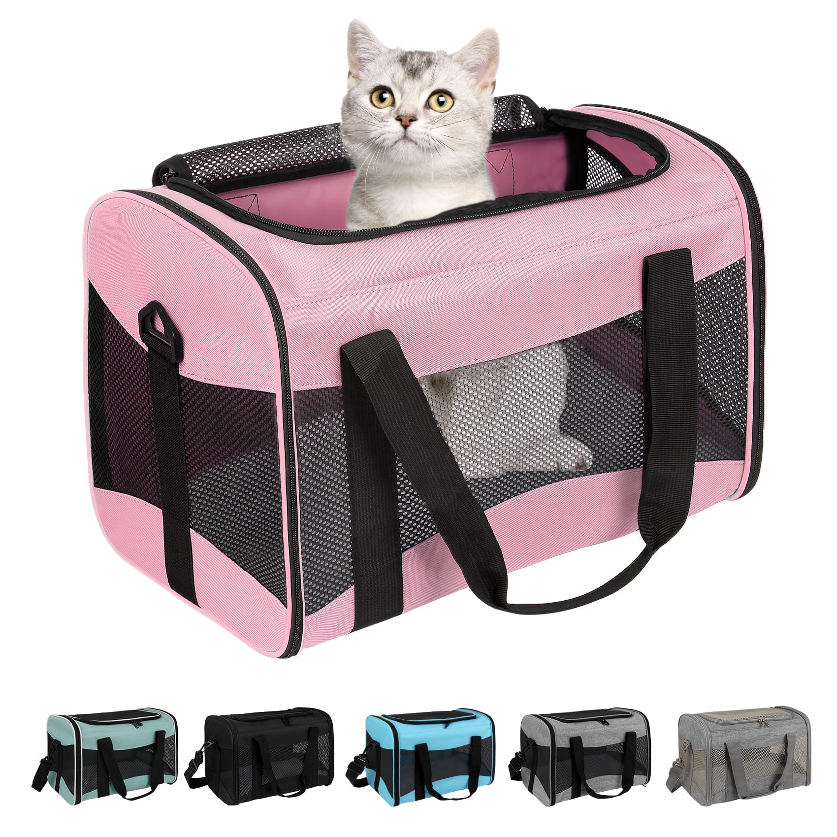 Airline Approved Soft-Sided Pet Carrier Collapsible Foldable Handheld Large Capacity for Small Medium Cats Dogs Up to 15 Lbs