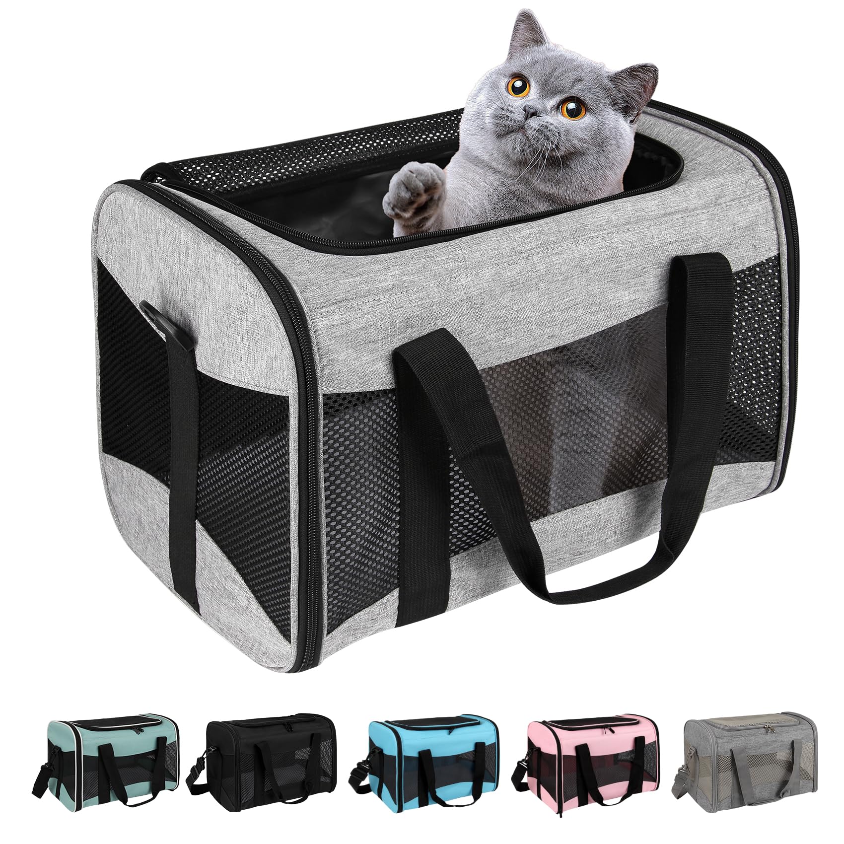 Soft-Sided Cat Carrying Case Dog Carrier Collapsible Large Capacity Airline Approved for Small Medium Pets