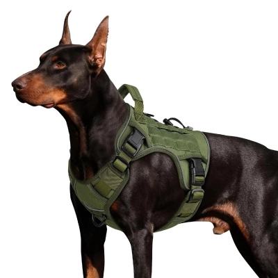 Heavy Duty No Pull Large Dog Tactical Chest Harness with Handle Adjustable Reflective Nylon Vest for Training 01
