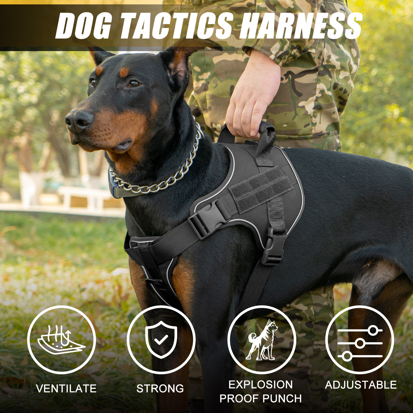 Large Size Nylon Dog Harness Adjustable Tactical Vest with Reflective Feature Walking Hiking Training Outdoor