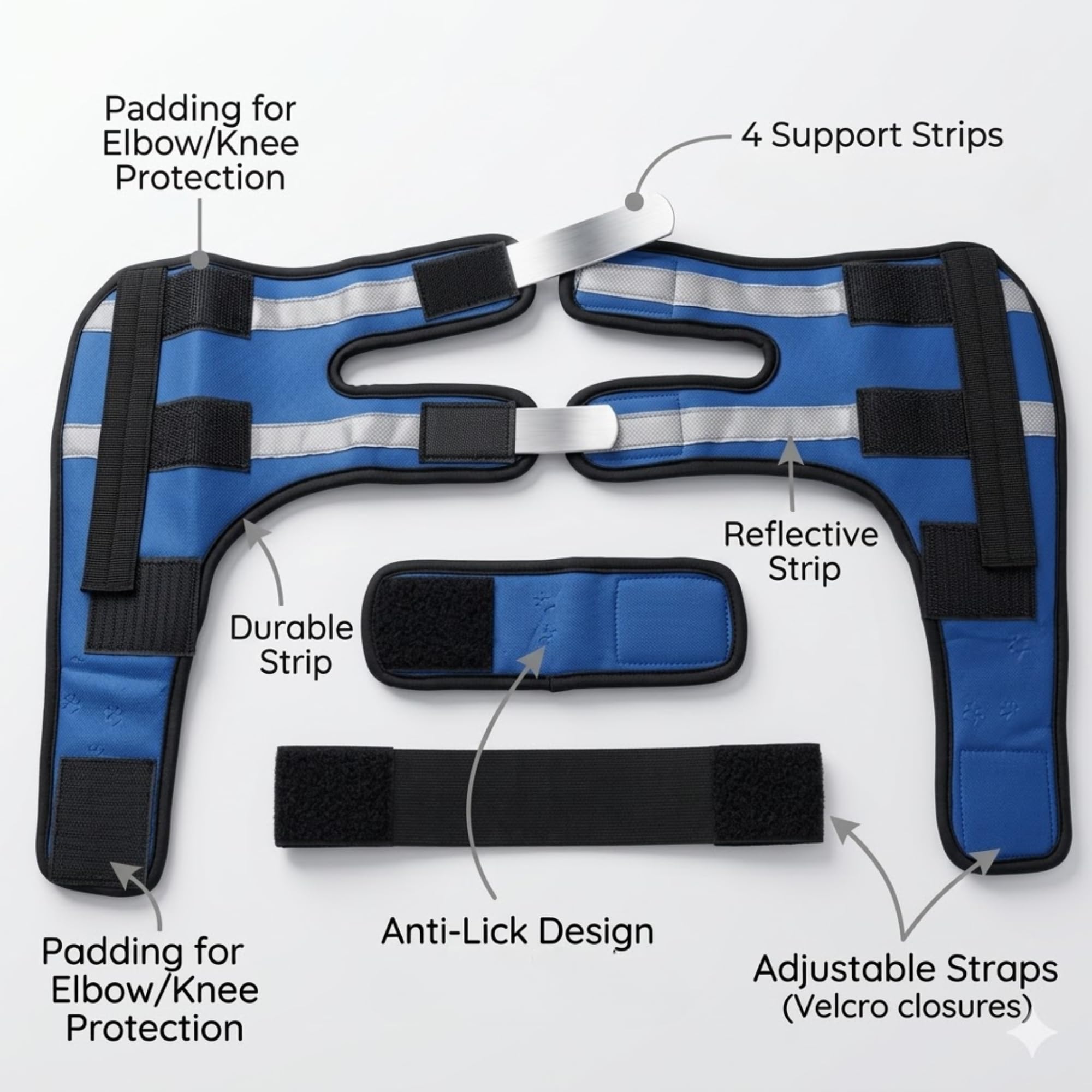 Adjustable Dog Elbow and Knee Support Brace for Front Legs with 4 Support Strips