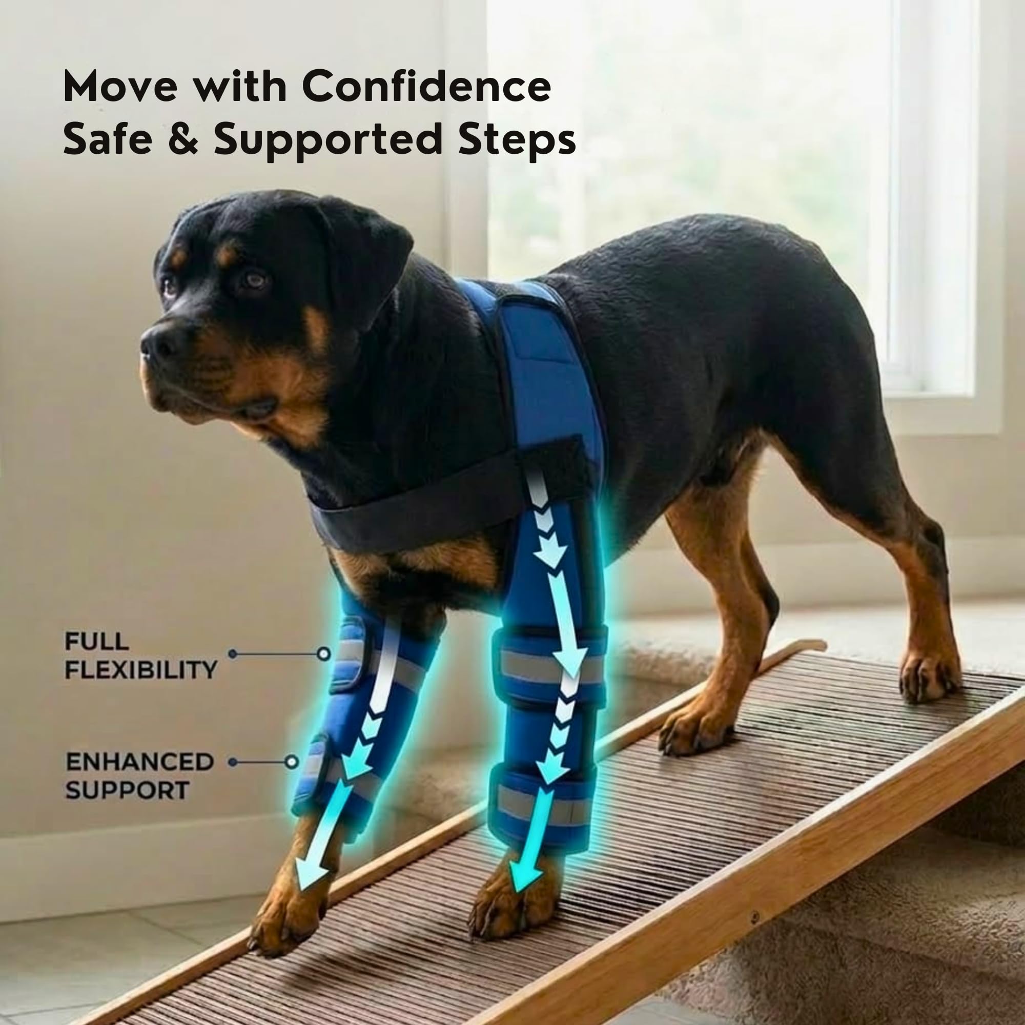 Adjustable Dog Elbow and Knee Support Brace for Front Legs with 4 Support Strips