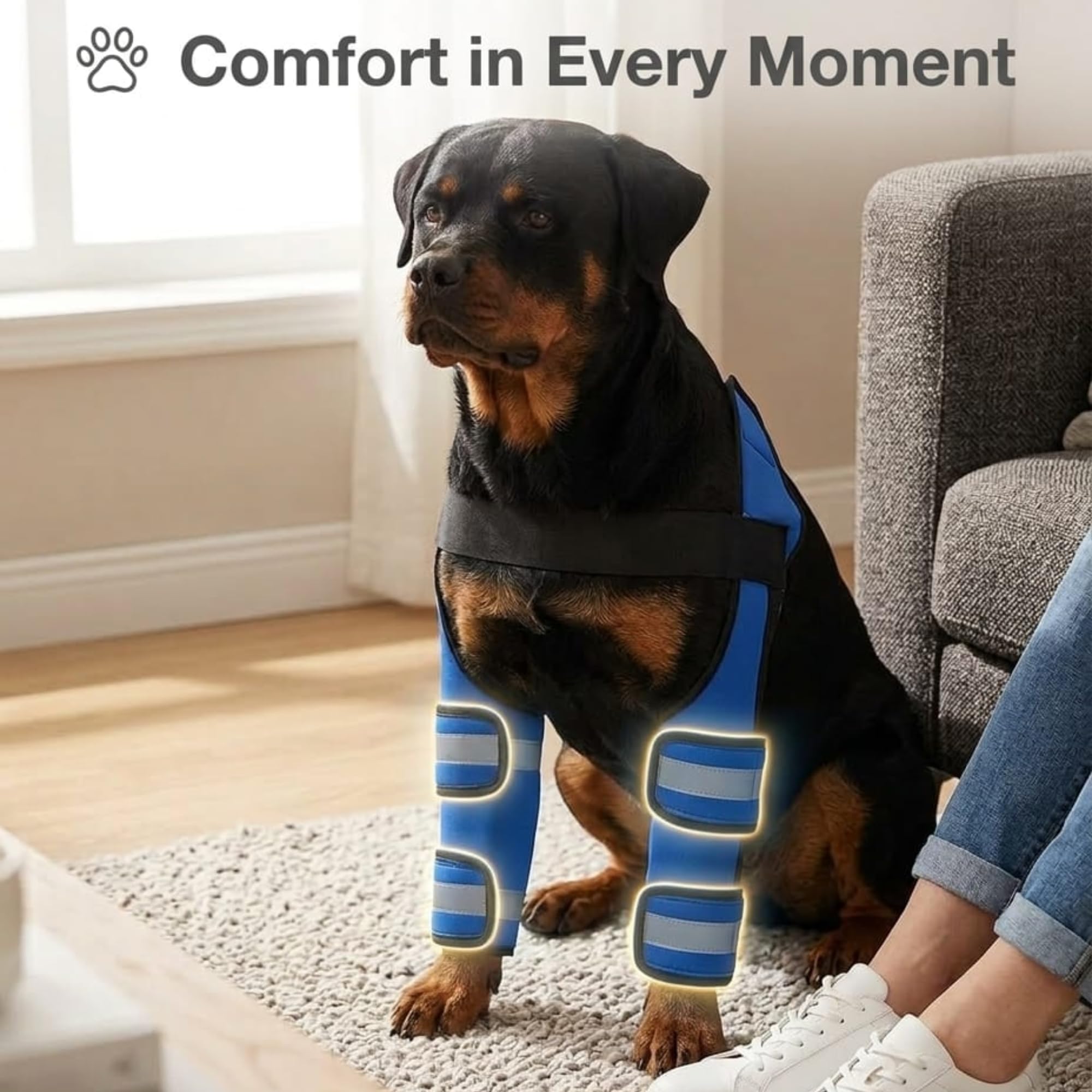 Adjustable Dog Elbow and Knee Support Brace for Front Legs with 4 Support Strips