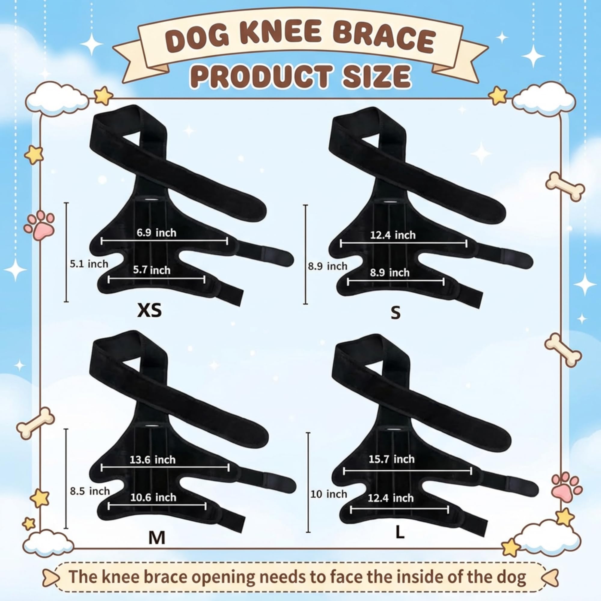 Dog Knee Brace for Back Leg Adjustable Rear Leg Support Wrap with Side Stabilizers