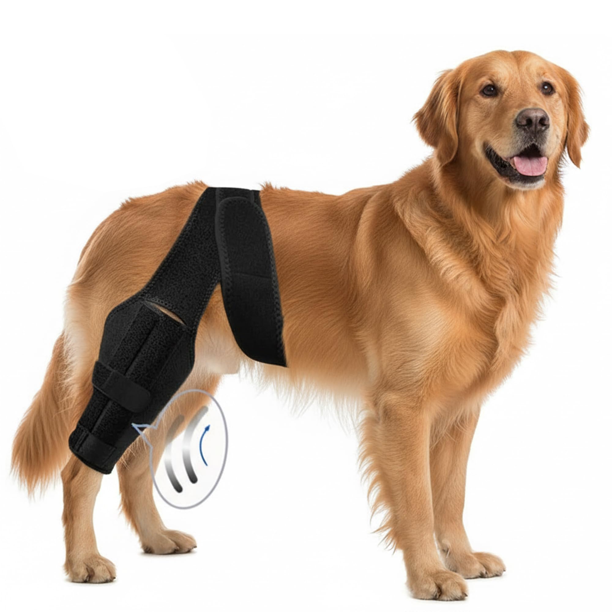 Dog Knee Brace for Back Leg Adjustable Rear Leg Support Wrap with Side Stabilizers
