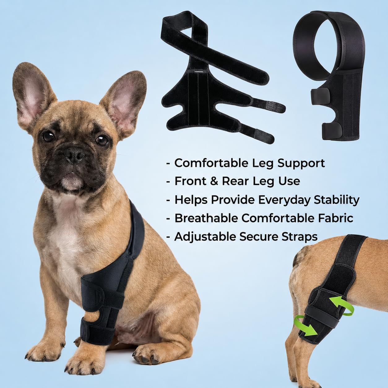 Dog Knee Brace for Back Leg Adjustable Rear Leg Support Wrap with Side Stabilizers