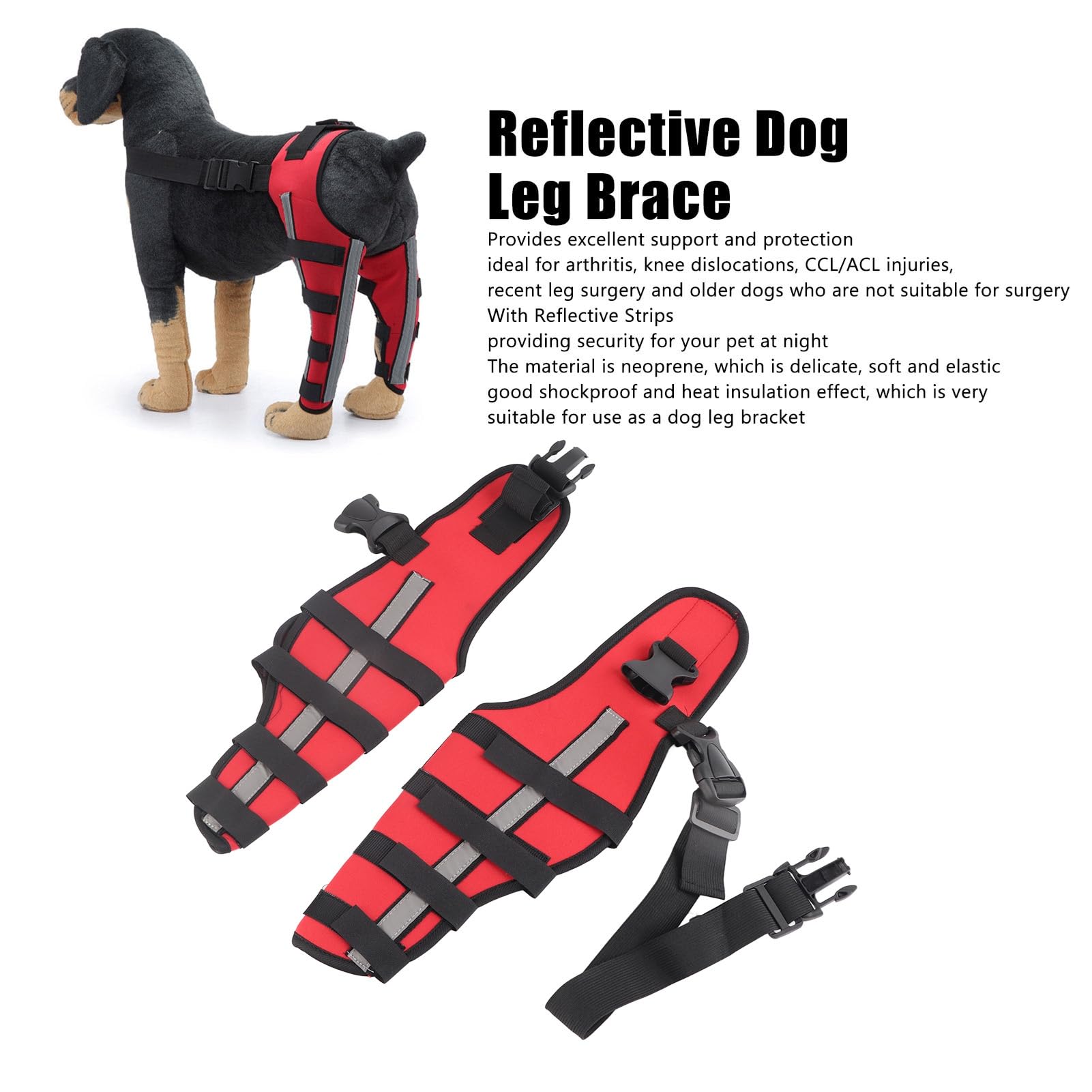 Red Reflective Dog Knee Brace Support for Hind Leg