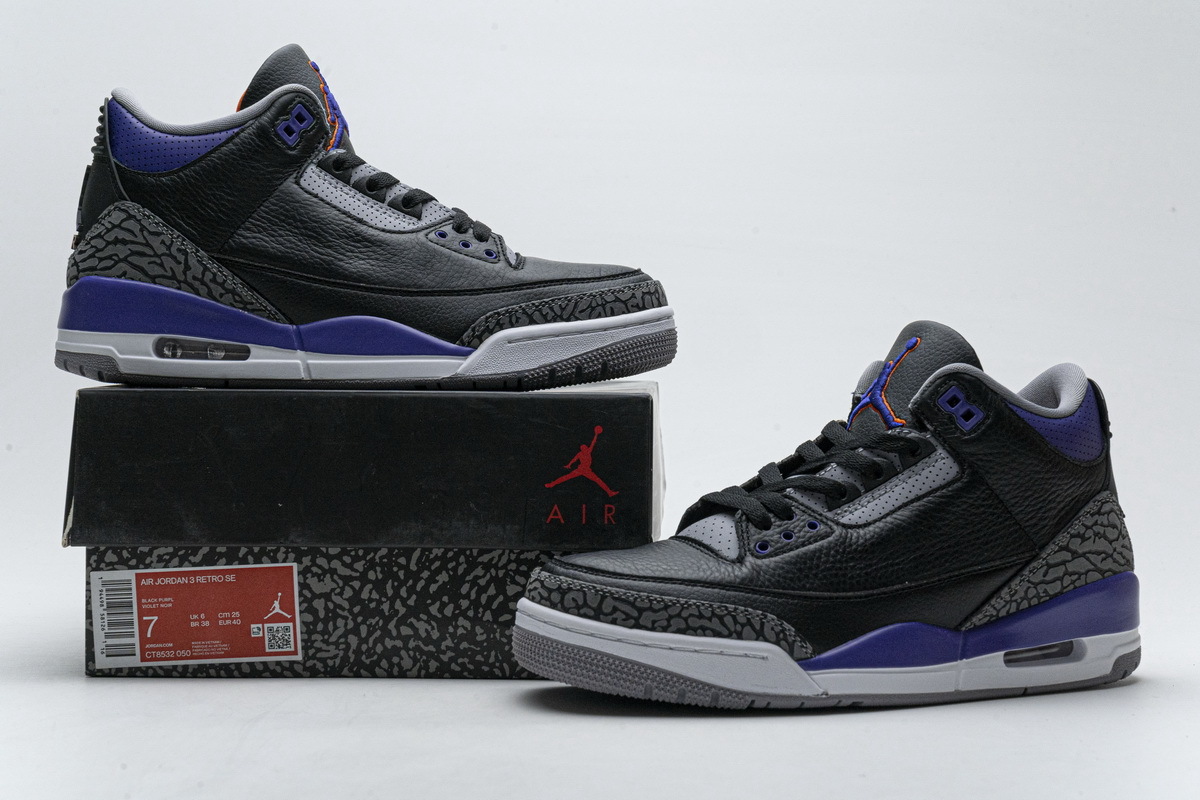 Uabat Jordan 3 Retro Black Court Purple,CT8532-050