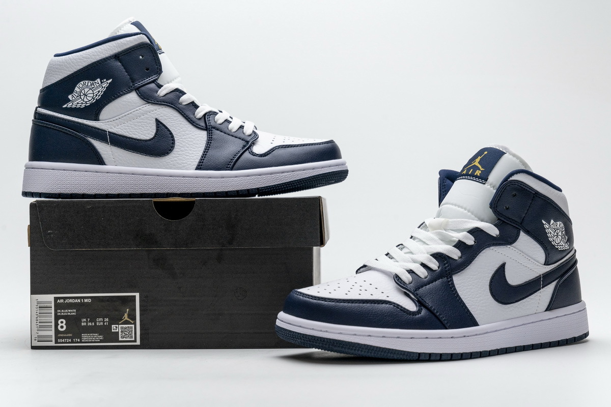 OG Air Jordan 1 Mid White Metallic Gold Obsidian , 554724-174
