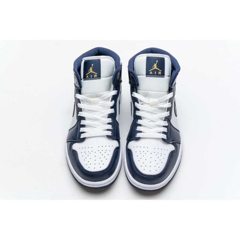 OG Air Jordan 1 Mid White Metallic Gold Obsidian , 554724-174