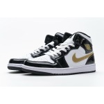 OG Air Jordan 1 Mid Patent Black White Gold, 852542-007