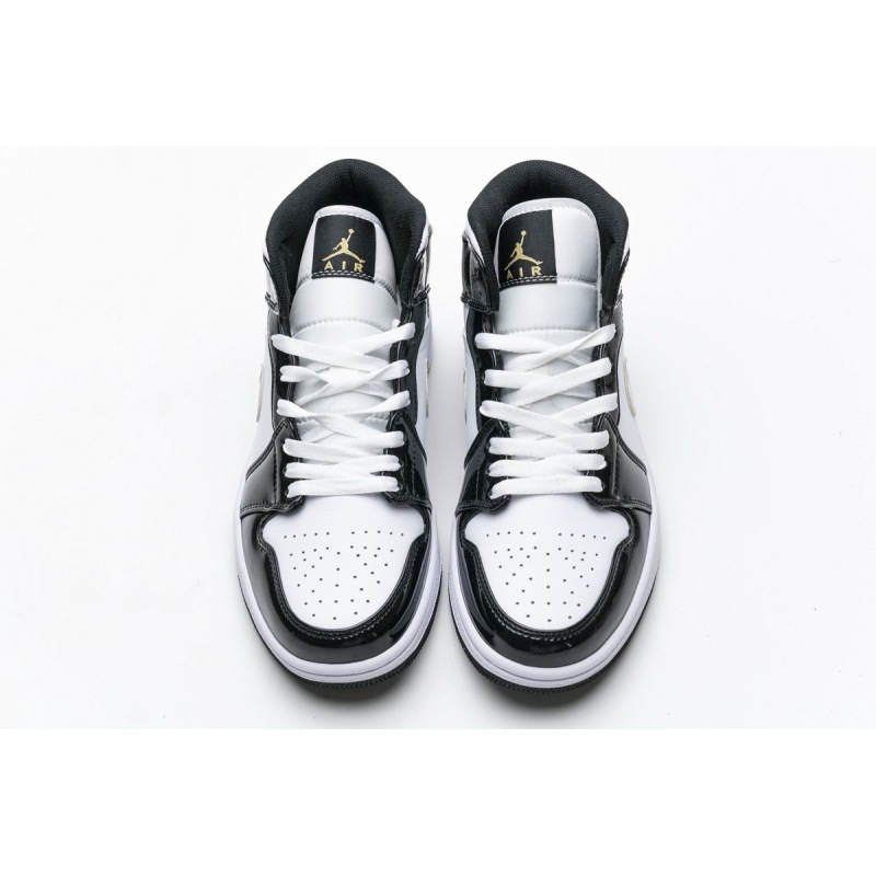 OG Air Jordan 1 Mid Patent Black White Gold, 852542-007