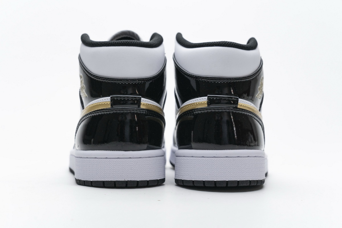 OG Air Jordan 1 Mid Patent Black White Gold, 852542-007