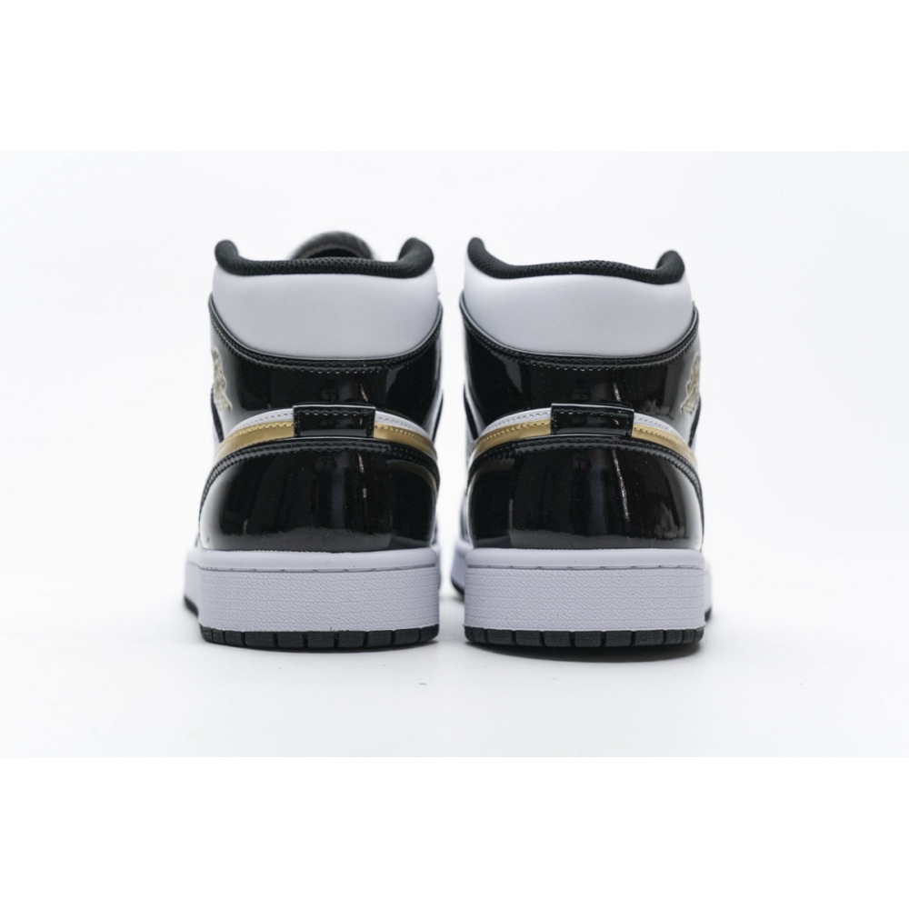 OG Air Jordan 1 Mid Patent Black White Gold, 852542-007