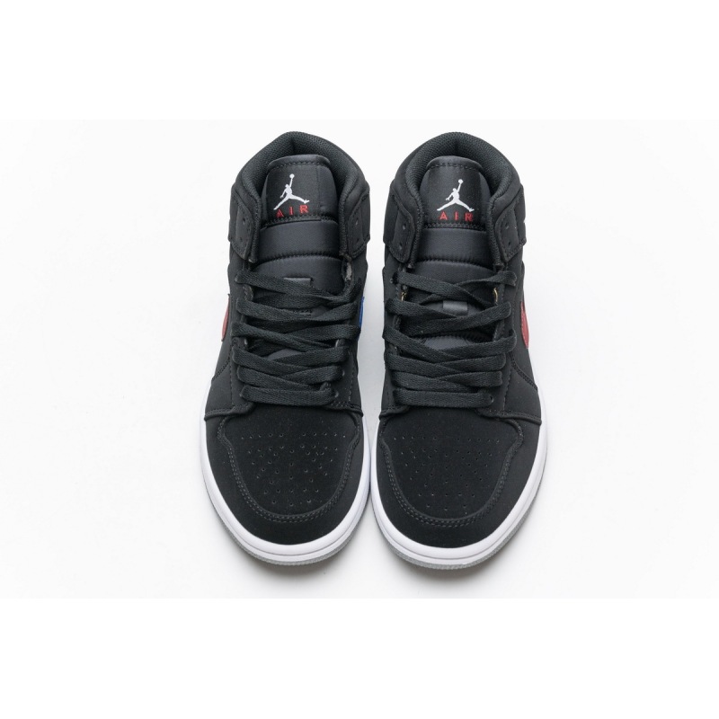 OG Air Jordan 1 Mid Multi-Color Swoosh Black (GS), 554725-065