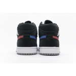 OG Air Jordan 1 Mid Multi-Color Swoosh Black (GS), 554725-065