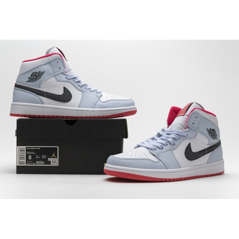 OG Air Jordan 1 Mid Half Blue Polka Dot Swoosh (GS),  555112-400