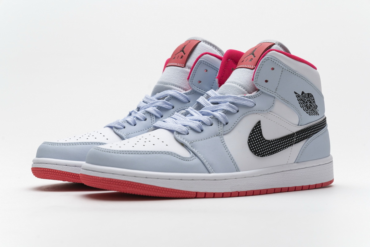 OG Air Jordan 1 Mid Half Blue Polka Dot Swoosh (GS),  555112-400