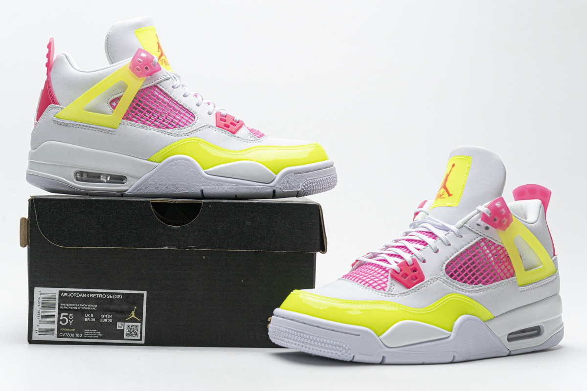 Uabat Jordan 4 Retro White Lemon Pink (GS) ,V7808-100