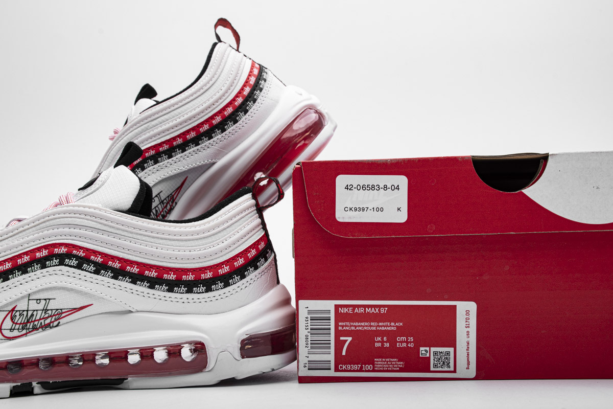 OG Air Max 97 Sketch Logo White Black Red ,CK9397-100