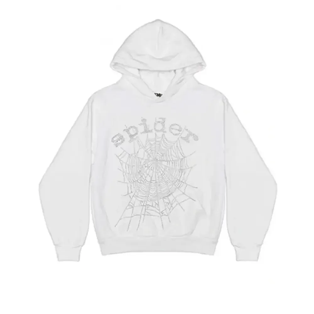 Sp5der OG Rhinestone White Logo Hoodie