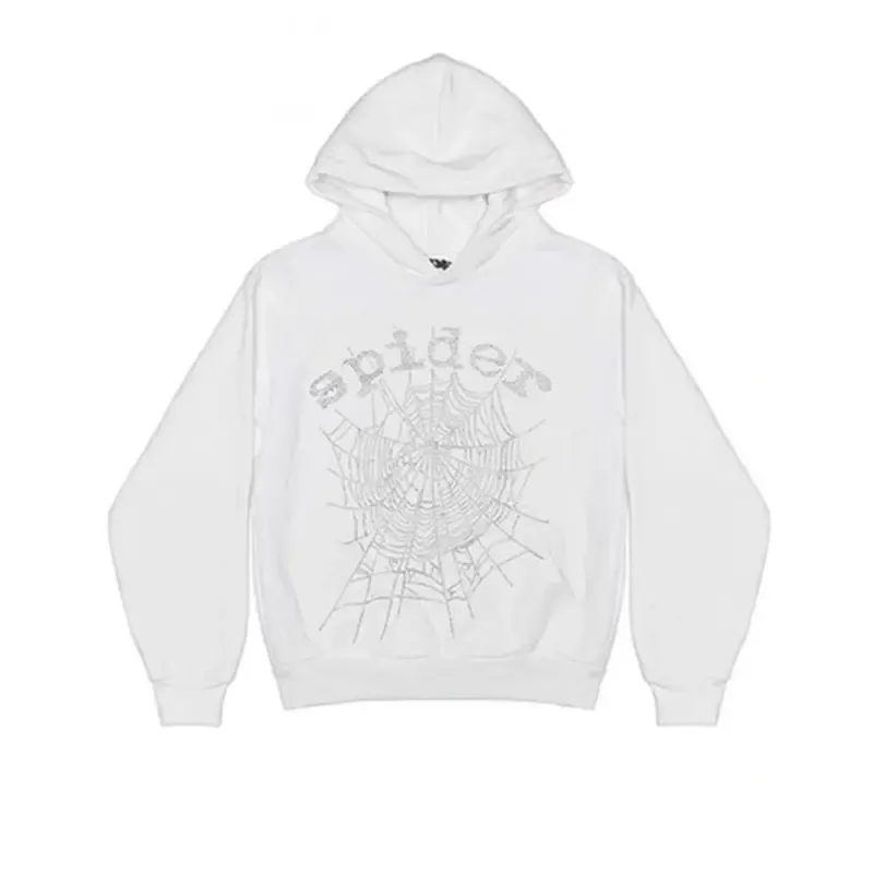 Sp5der OG Rhinestone White Logo Hoodie