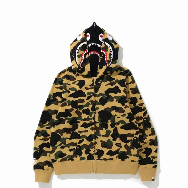 BAPE 1st Camo Shark Full Zip Double Hoodie Yellow