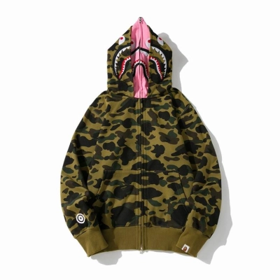 BAPE 1st Camo Shark Full Zip Double Hoodie Dark Yellow 01