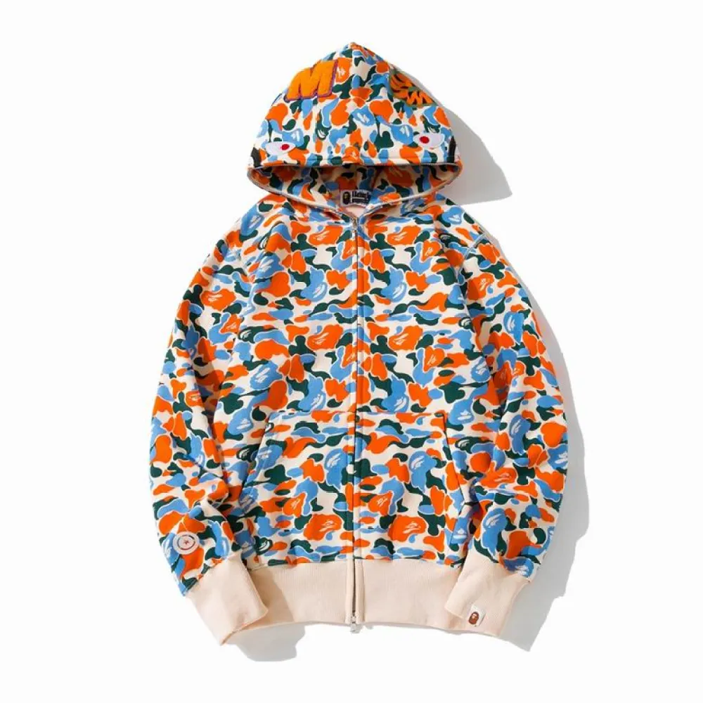 BAPE Grid Camo Shark Full Zip Hoodie Orange 	