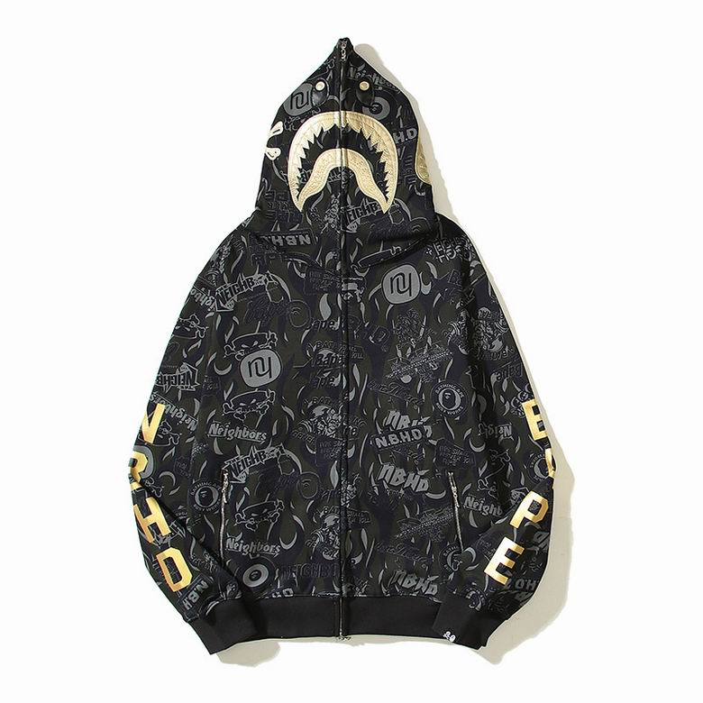 BAPE Logo NBHD Shark Full Zip Hoodie Beige  