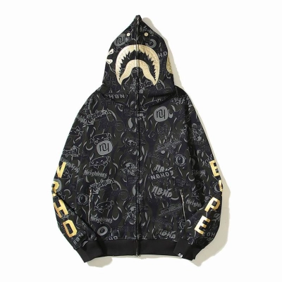 BAPE Logo NBHD Shark Full Zip Hoodie Beige   01