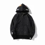 BAPE Logo Monogram Velour Shark Full Zip Hoodie Black 
