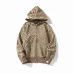 BAPE Logo Monogram Velour Shark Full Zip Hoodie Khaki  