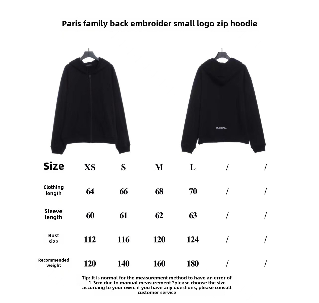 Balenciaga back embroidered small LOGO zipper Hoodie