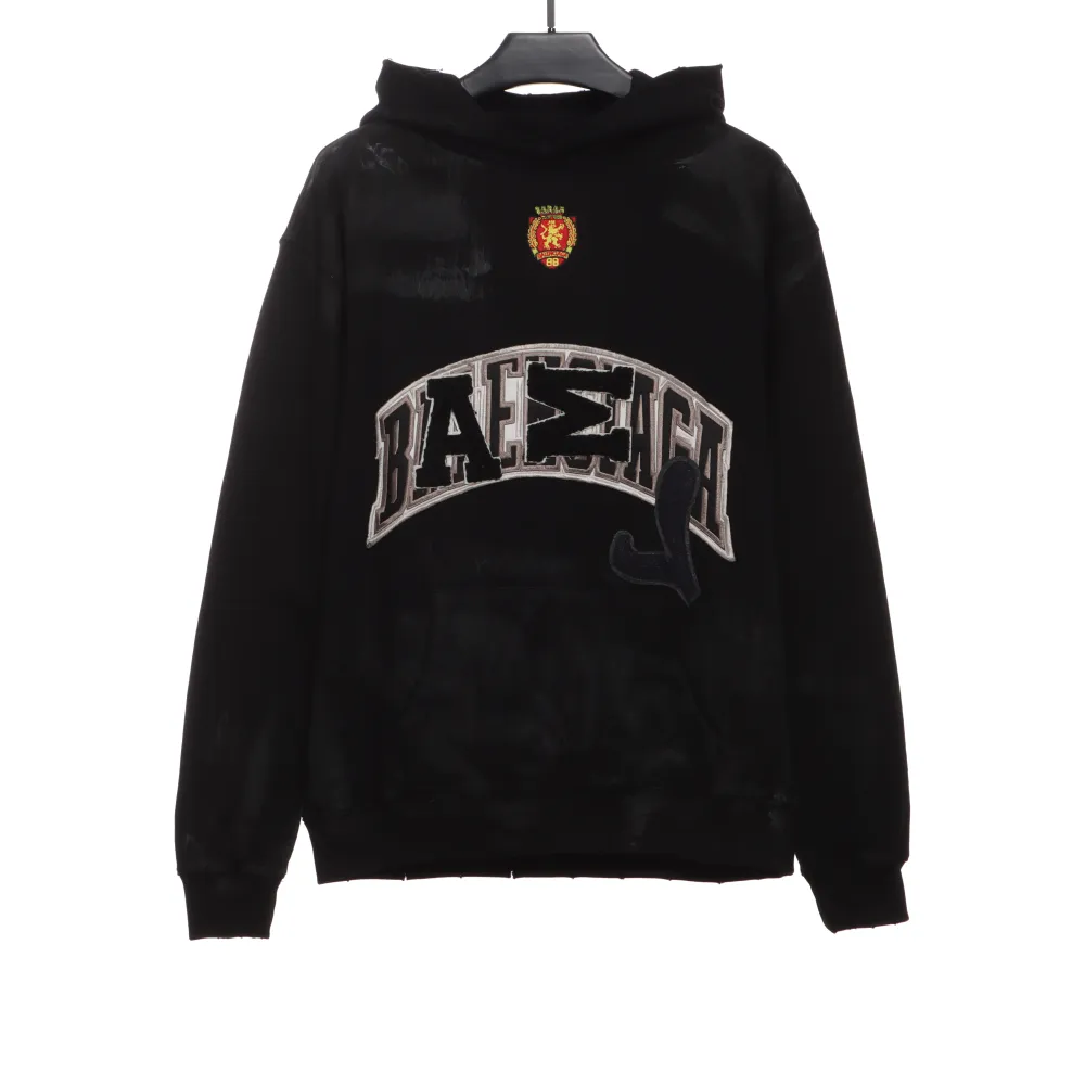  Balenciage co-branded Manchester United distressed washed embroidered Hoodie