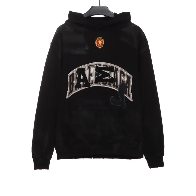  Balenciage co-branded Manchester United distressed washed embroidered Hoodie