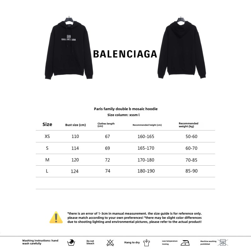  Balenciage double B mosaic Hoodie black