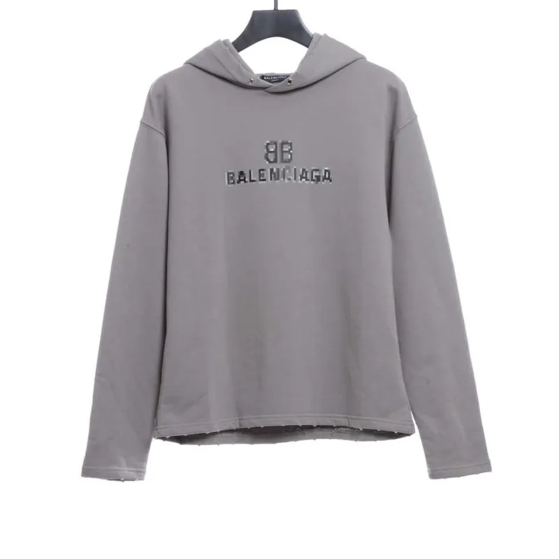  Balenciage double B mosaic Hoodie gray
