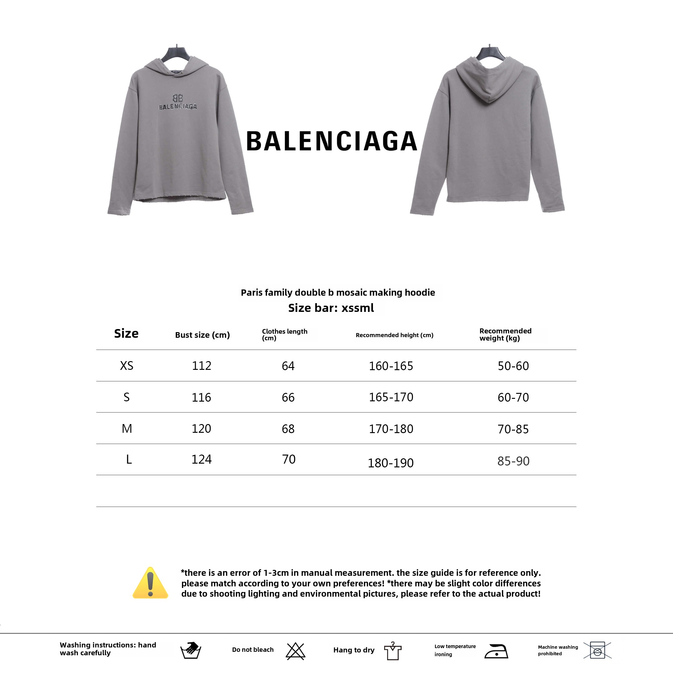 Balenciaga double B mosaic Hoodie gray