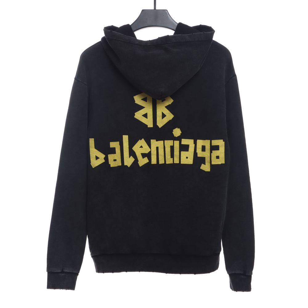  Balenciage distressed damaged double B tape letter Hoodie