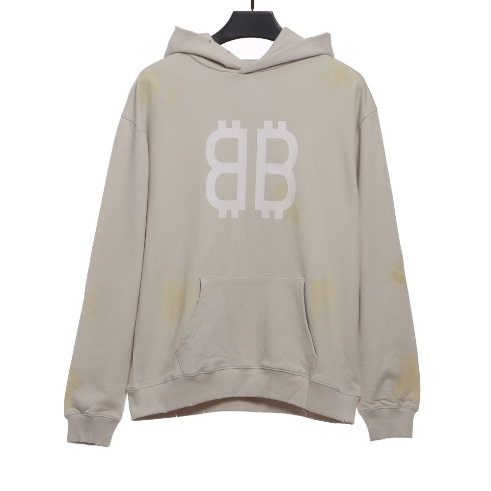 Balenciage distressed washed mud dyed double B Hoodie 1