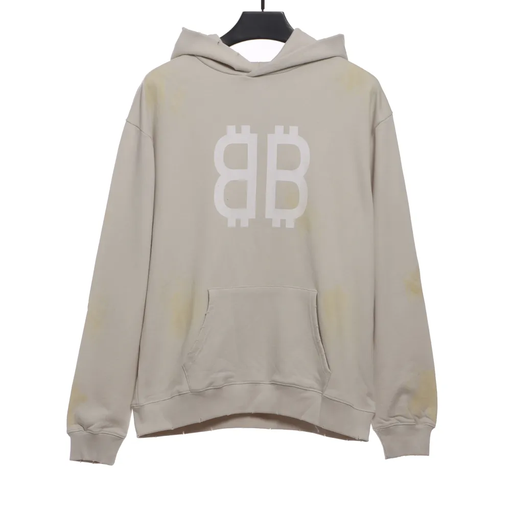  Balenciage distressed washed mud dyed double B Hoodie 1