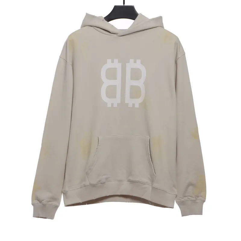 Balenciage distressed washed mud dyed double B Hoodie 1